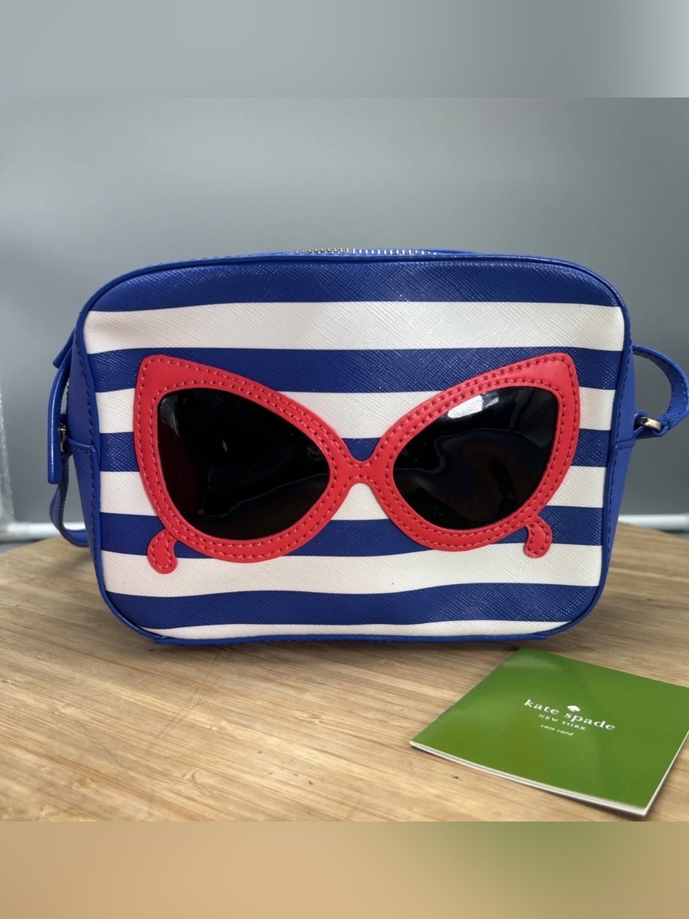 KATE SPADE Mindy Make A Splash Red‎ Sunglasses Blue White Stripe Crossbody New